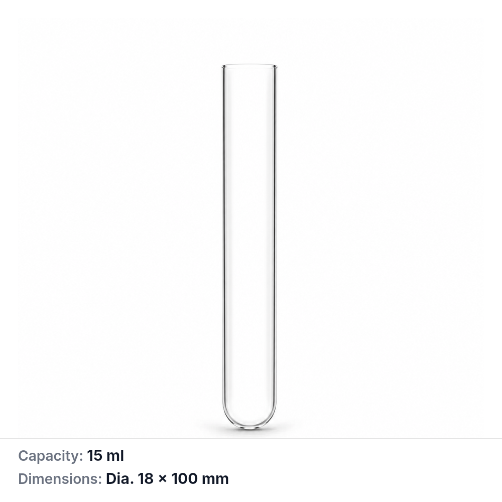 (MQQTT018) Quartz Test Tube, 15 mL, Ø18 × 100 mm, Round Bottom, 1 Piece