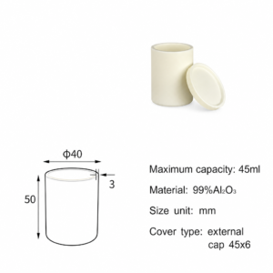 (MQACR348) Cylindrical Alumina Crucible with Lid, Ø40 × 50 mm, 45 mL
