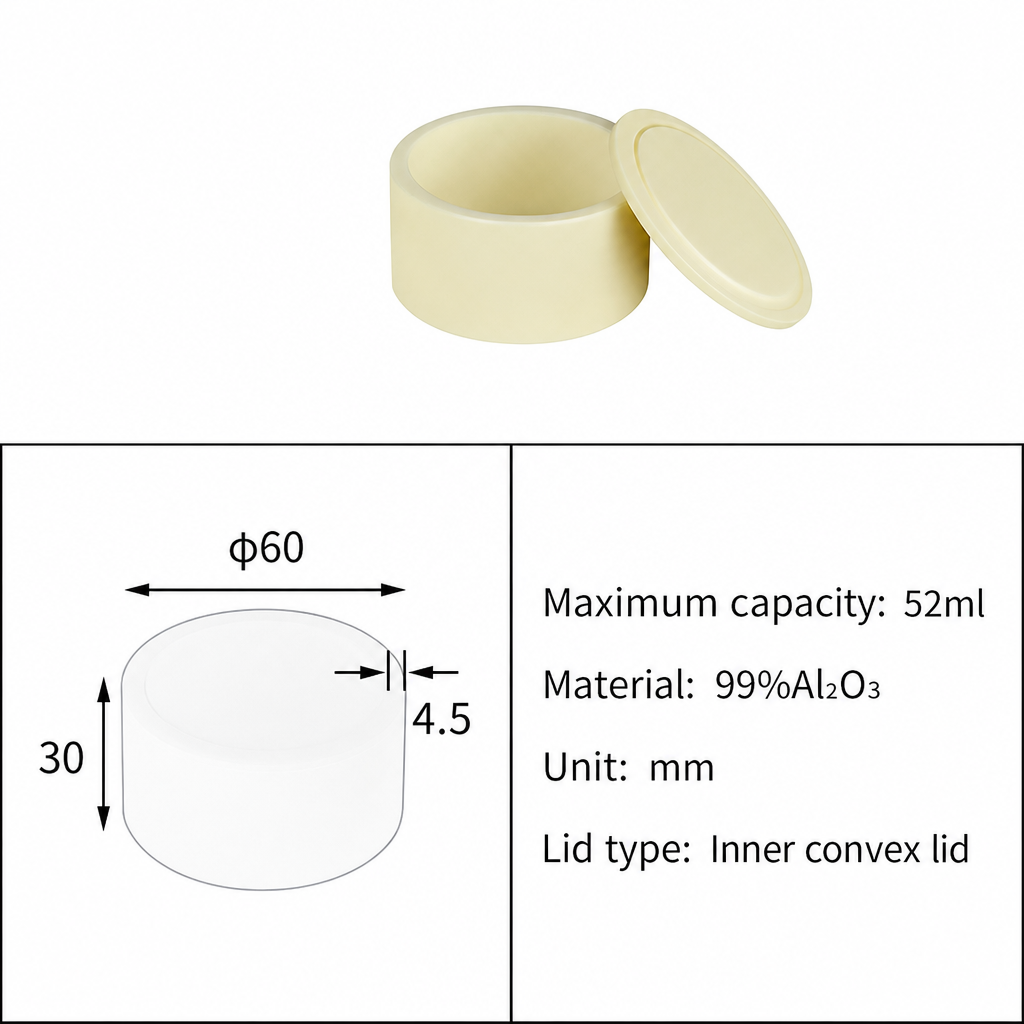 (MQACR308) Cylindrical Alumina Crucible with Lid, Ø60 × 30 mm, 52 mL