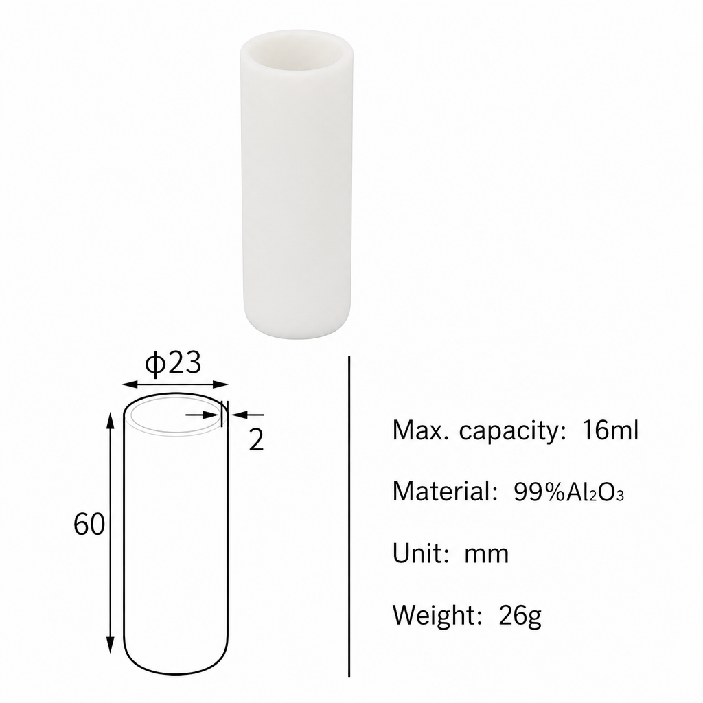 (MQACR371) Cylindrical Alumina Crucible, Ø23 × 60 mm, 16 mL