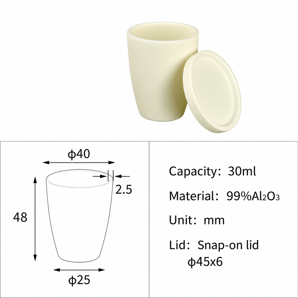 (MQACR080) Arc-shaped Alumina Crucible with Lid, 30 mL, Tall Form