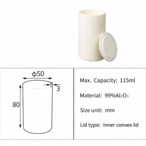 (MQACR285) Cylindrical Alumina Crucible with Lid, Ø50 × 80 mm, 115 mL