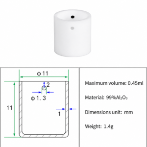 (MQACR617) Alumina Crucible with Upper Side Hole, Ø11 × 11 mm, 0.45 mL