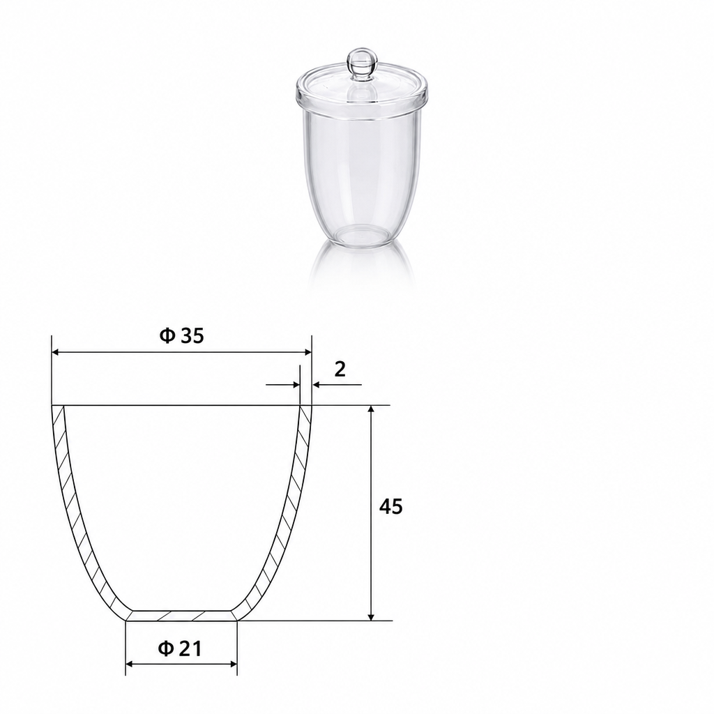 (MQQCR018) Quartz Crucible, 20 mL, 45 mm, 20 g, With Lid, 1 Piece