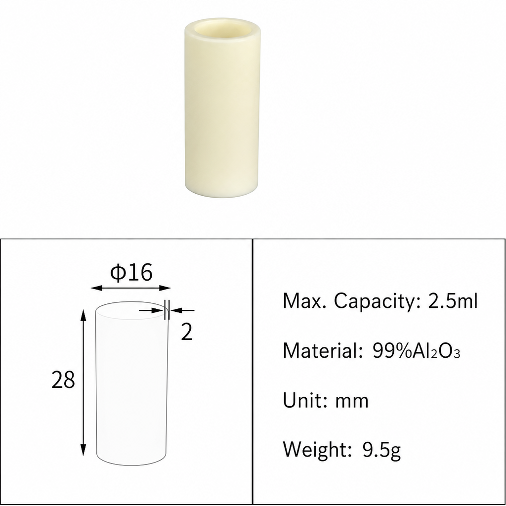 (MQACR380) Cylindrical Alumina Crucible, Ø16 × 28 mm, 2.5 mL