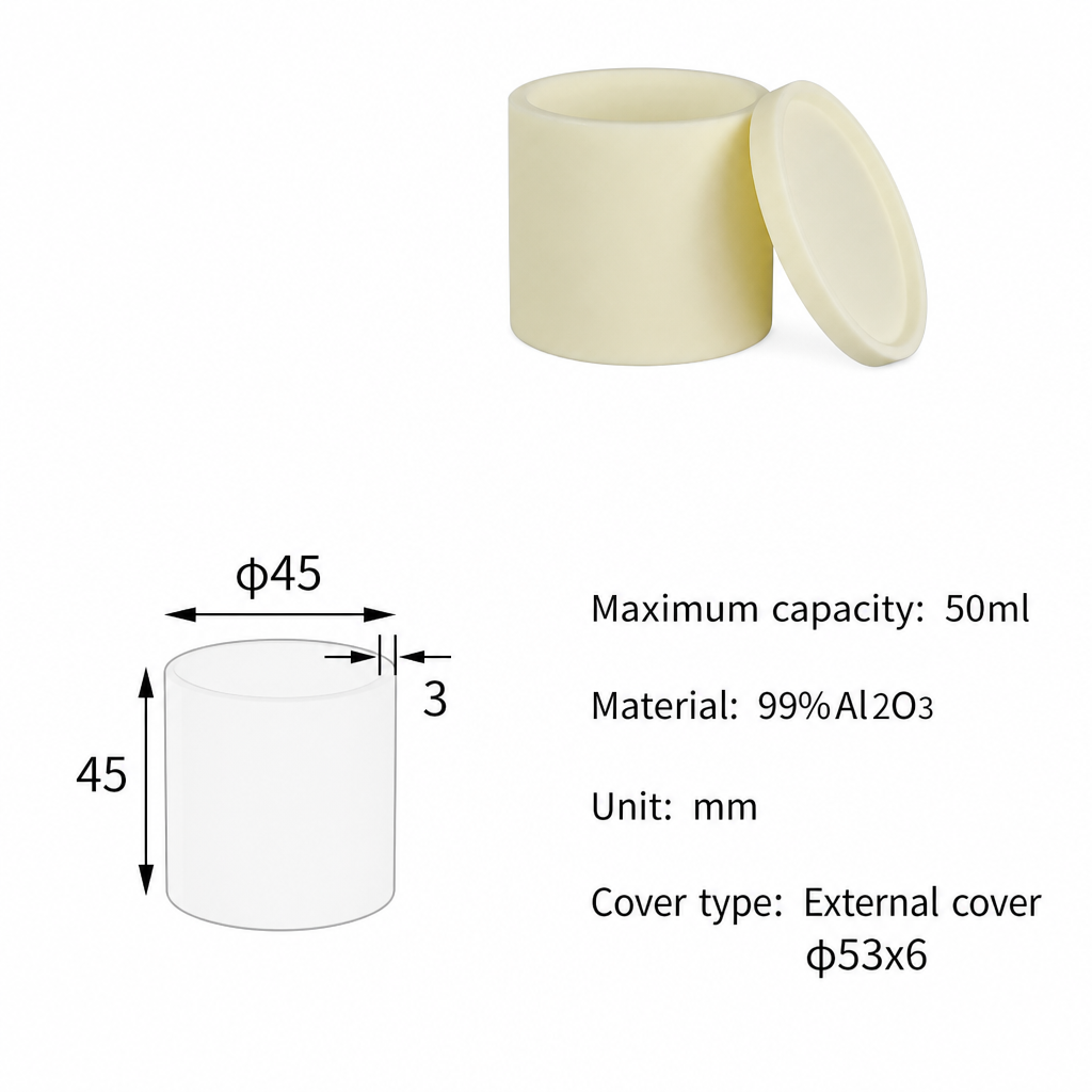 (MQACR357) Cylindrical Alumina Crucible with Lid, Ø45 × 45 mm, 50 mL