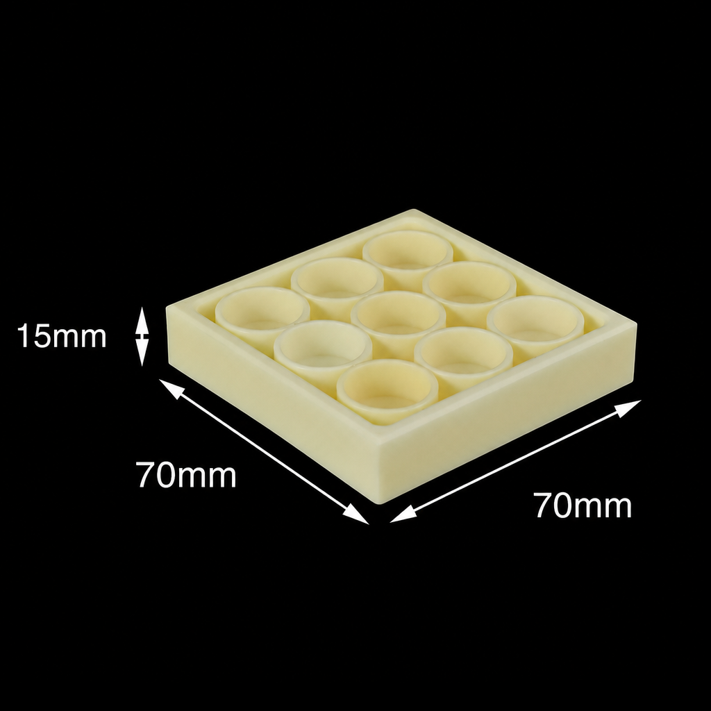 (MQACR227) Alumina Crucible Set, 70 × 70 × 15 mm, 9 Small Crucibles