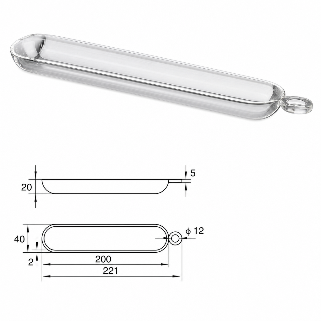 (MQQBO020) Quartz Combustion Boat, 200 × 40 × 20 mm, 80 mL, 1 Piece