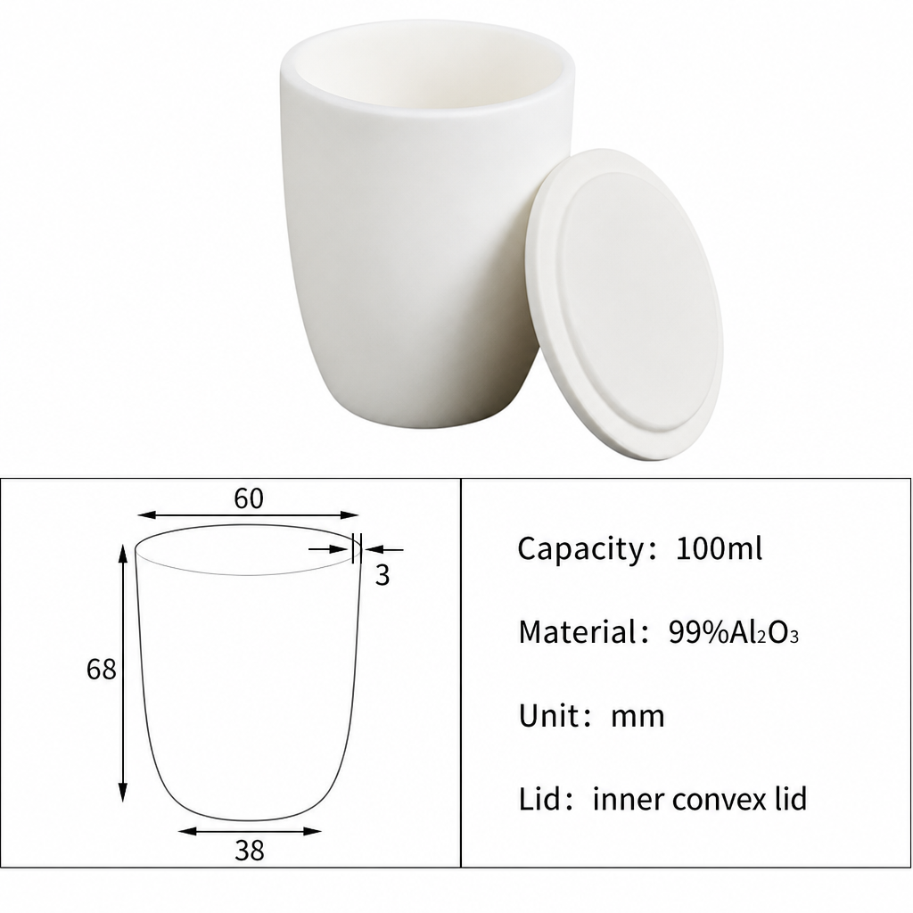 (MQACR046) Arc-shaped Alumina Crucible with Lid, 100 mL