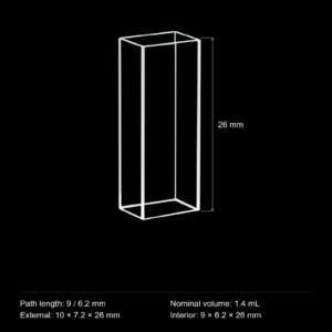 (MQQFC047) Quartz Rectangular Sample Cell, 9/6.2 mm Dual Path, 1.4 mL, Open at Both Ends