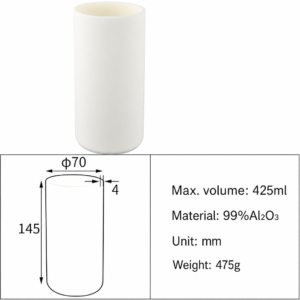 (MQACR408) Cylindrical Alumina Crucible, Ø70 × 145 mm, 425 mL