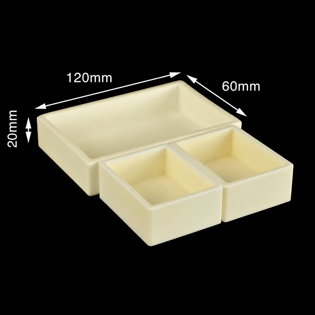 (MQACR159) Alumina Crucible Set, 120 × 60 × 20 mm, 2 Small Crucibles