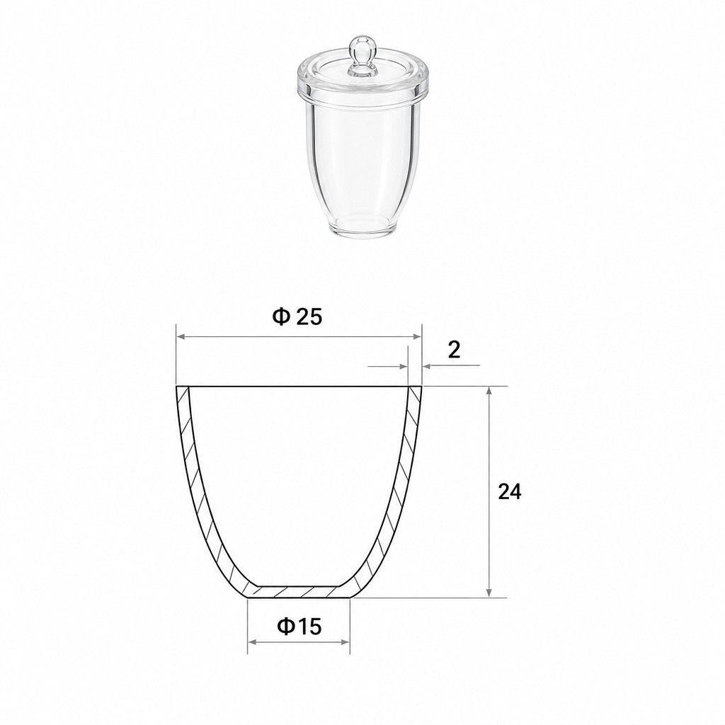 (MQQCR027) Quartz Crucible, 3 mL, 24 mm, 7 g, With Lid, 1 Piece