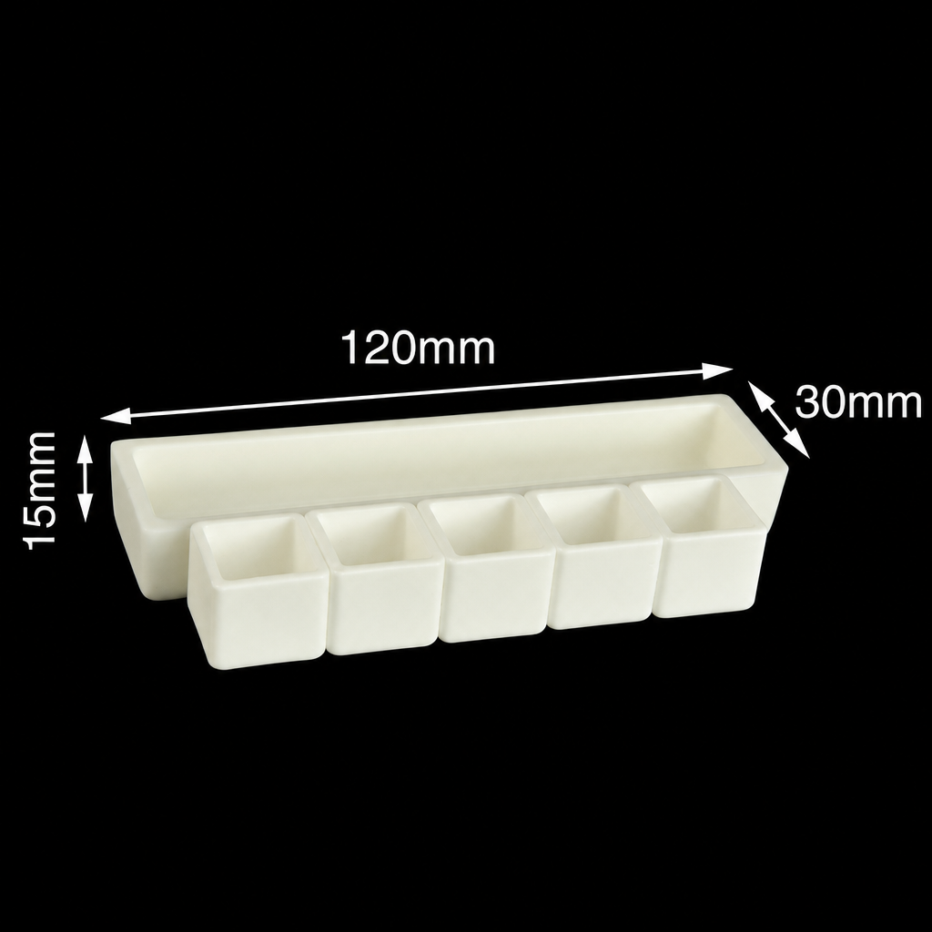 (MQACR160) Alumina Crucible Set, 120 × 30 × 15 mm, 5 Small Crucibles