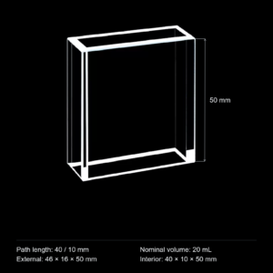 (MQQFC022) Quartz Rectangular Sample Cell, 40/10 mm Dual Path, 20 mL, Open at Both Ends