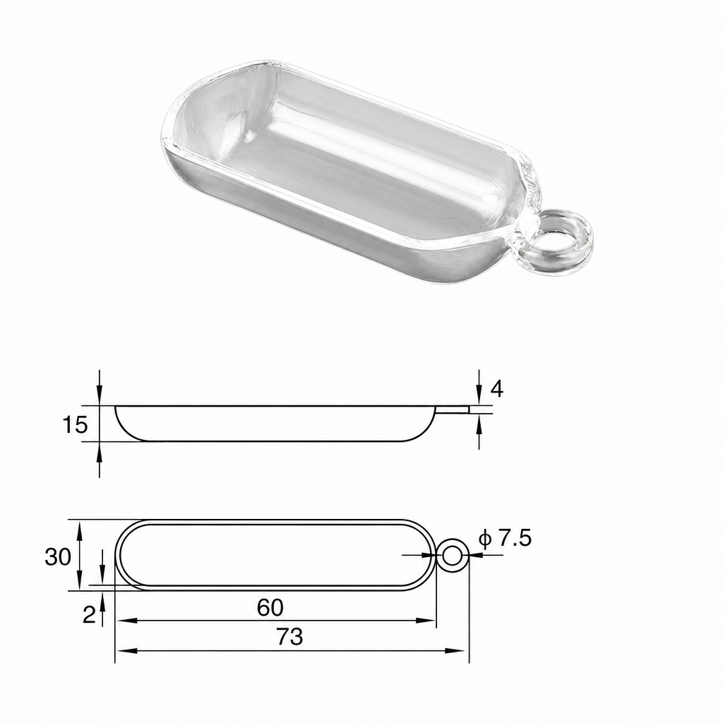 (MQQBO026) Quartz Boat, 60 × 30 × 15 mm, 12 mL, 1 Piece