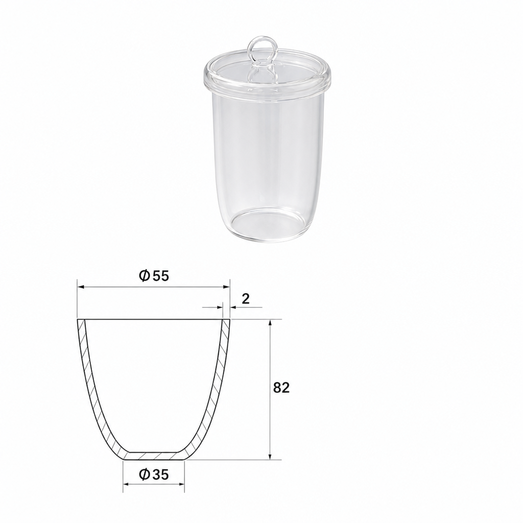 (MQQCR021) Quartz Crucible, 100 mL, 82 mm, 60 g, With Lid, 1 Piece