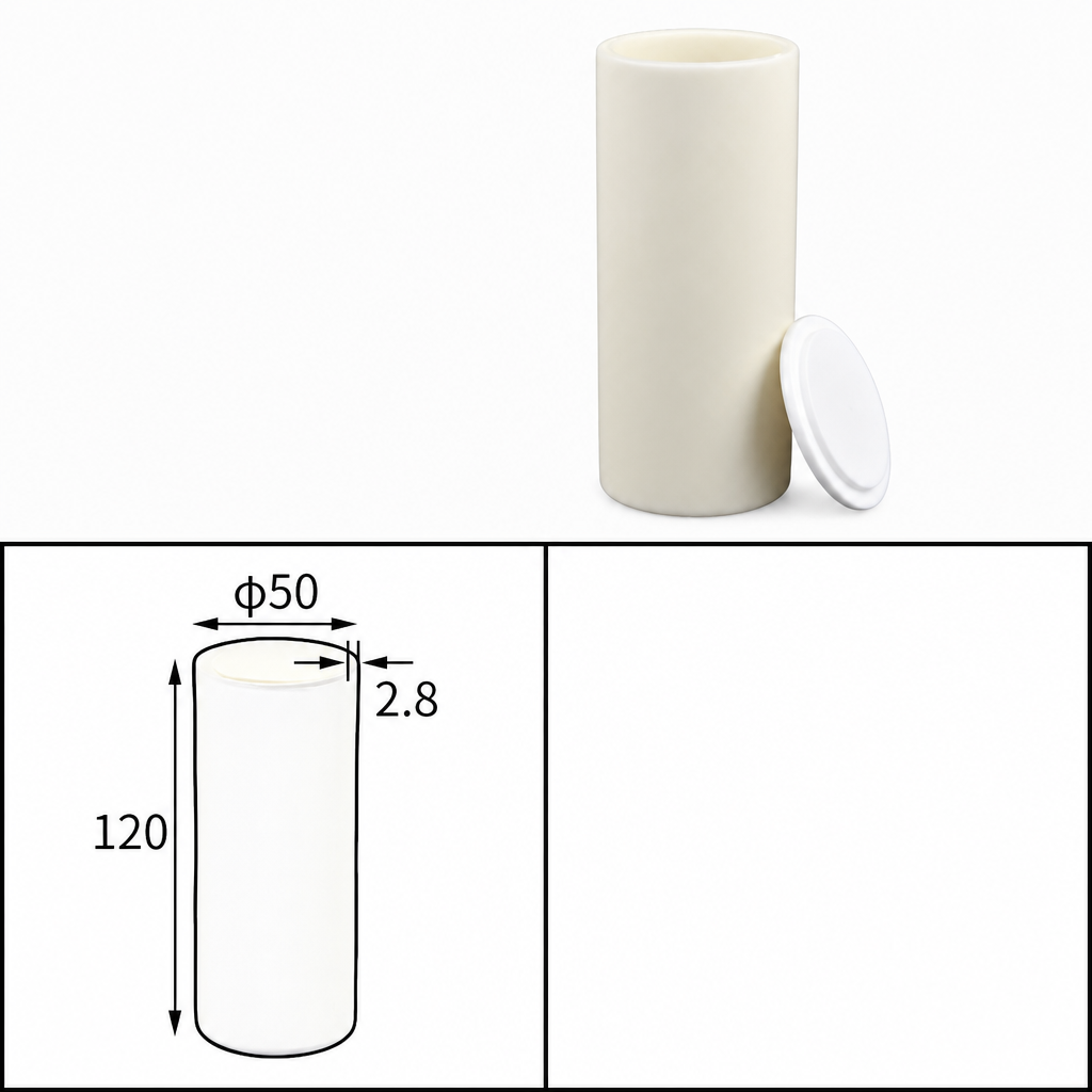 (MQACR287) Cylindrical Alumina Crucible with Lid, Ø50 × 120 mm, 180 mL