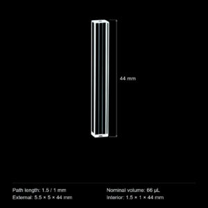 (MQQFC042) Quartz Rectangular Sample Cell, 1.5/1 mm Dual Path, 66 µL, Open at Both Ends