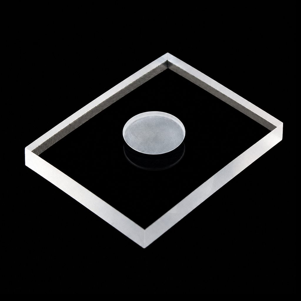 Quartz XRD Sample Holder, 50 × 40 × 5 mm, Ø15 mm Round Sample Well, 1 Piece, MQXRD009