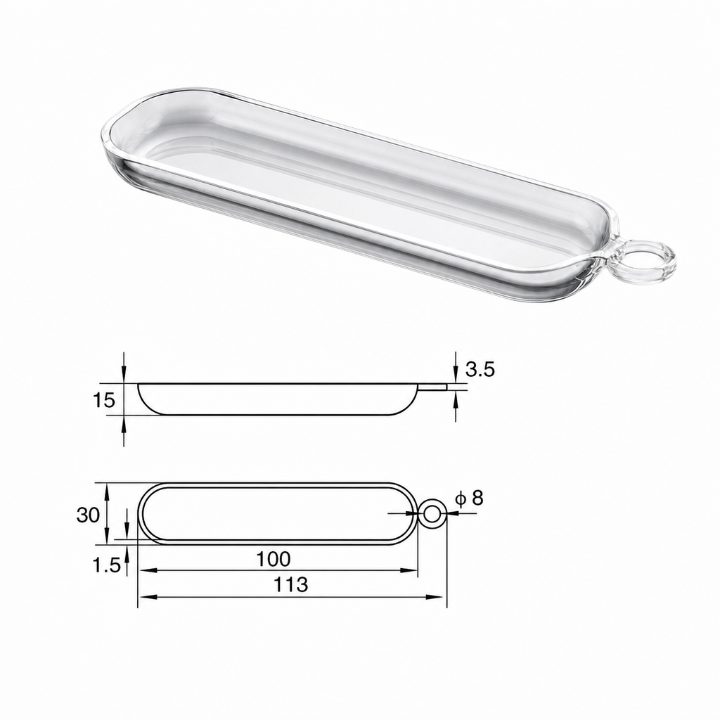 (MQQBO013) Quartz Boat, 100 × 30 × 15 mm, 20 mL, 1 Piece