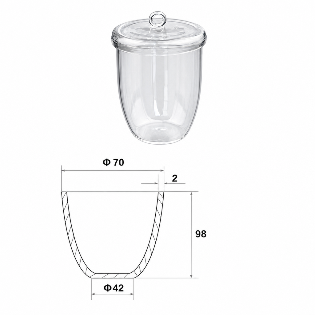 (MQQCR023) Quartz Crucible, 200 mL, 98 mm, 80 g, With Lid, 1 Piece
