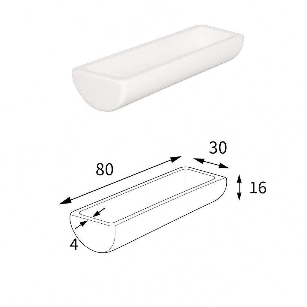 MQABO327: Semi-cylindrical Alumina Boat, 80 × 30 × 16 mm