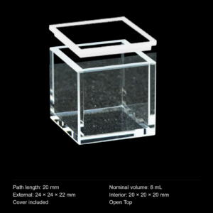 (MQQHC007) Quartz High-Capacity Cuvette, 20 mm Path, Quartz Lid, Five-Sided Optical Windows