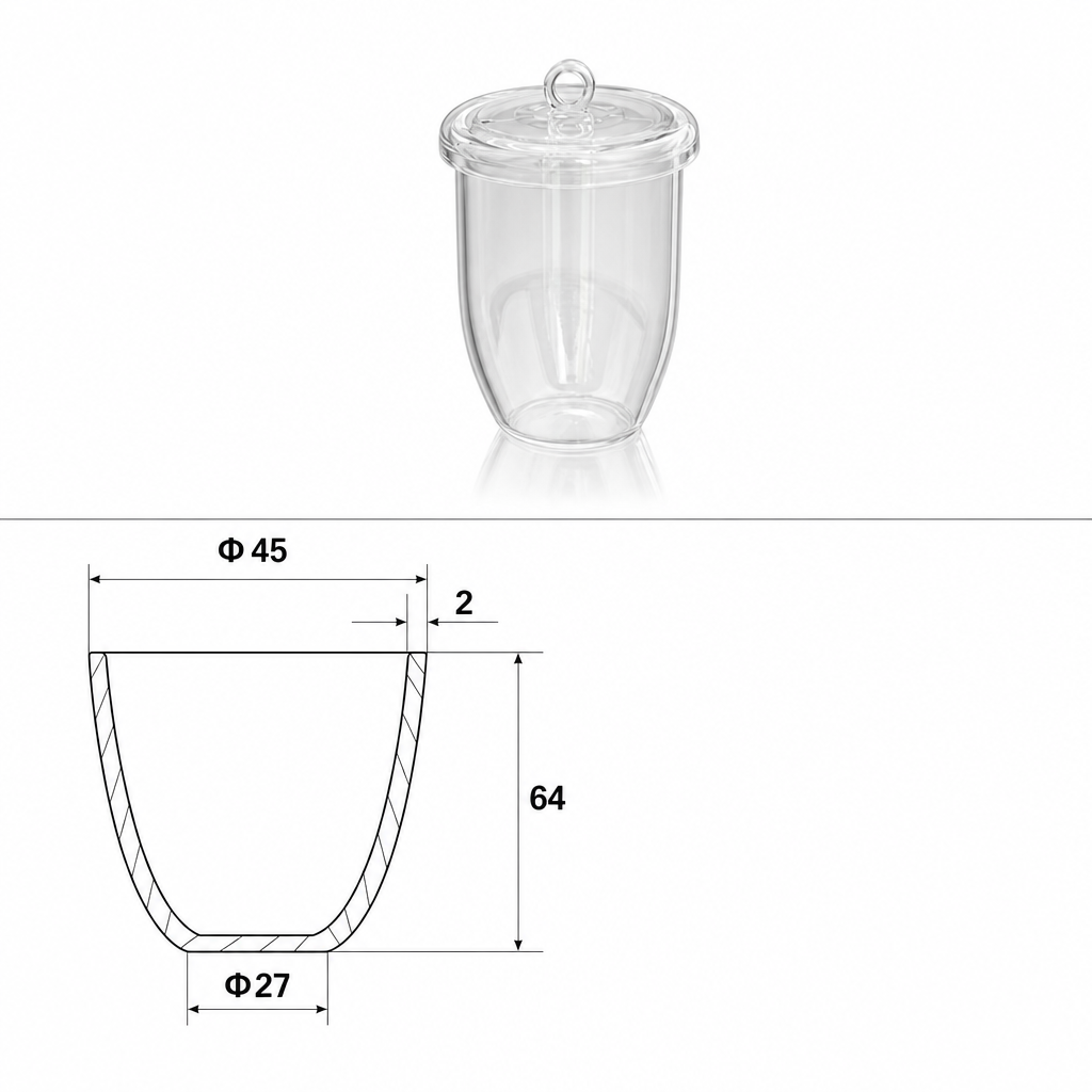 (MQQCR020) Quartz Crucible, 50 mL, 64 mm, 35 g, With Lid, 1 Piece