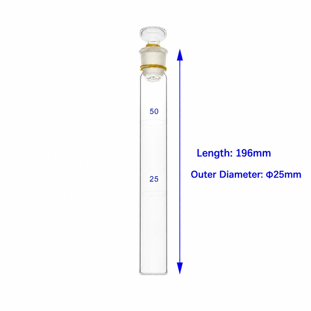 Quartz Colorimetric Tube with Stopper, 50 mL, Ø25 × 196 mm, 1 Piece