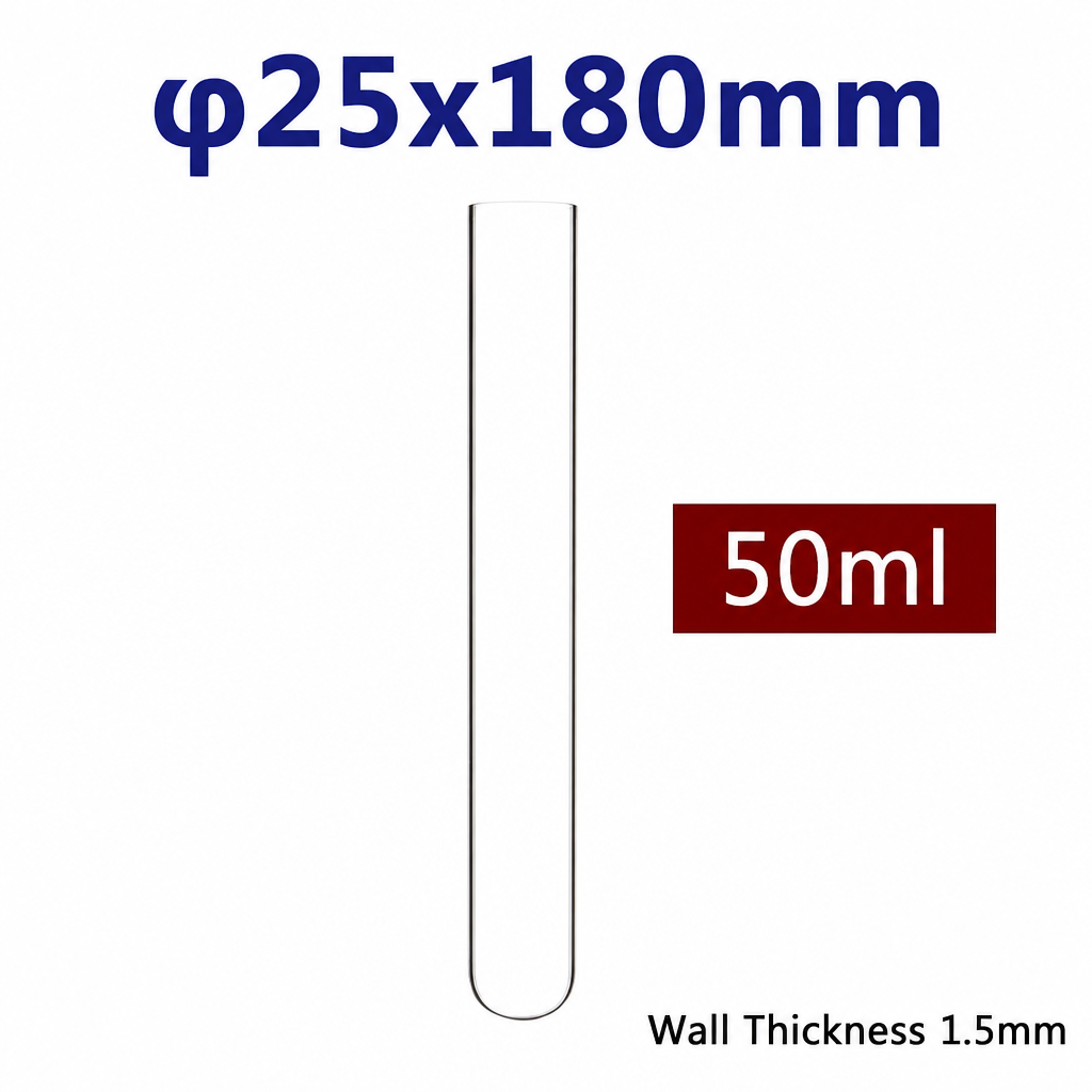 (MQQTT013) Quartz Round-Bottom Test Tube, Ø25 × 180 mm, 50 mL, 1 Piece