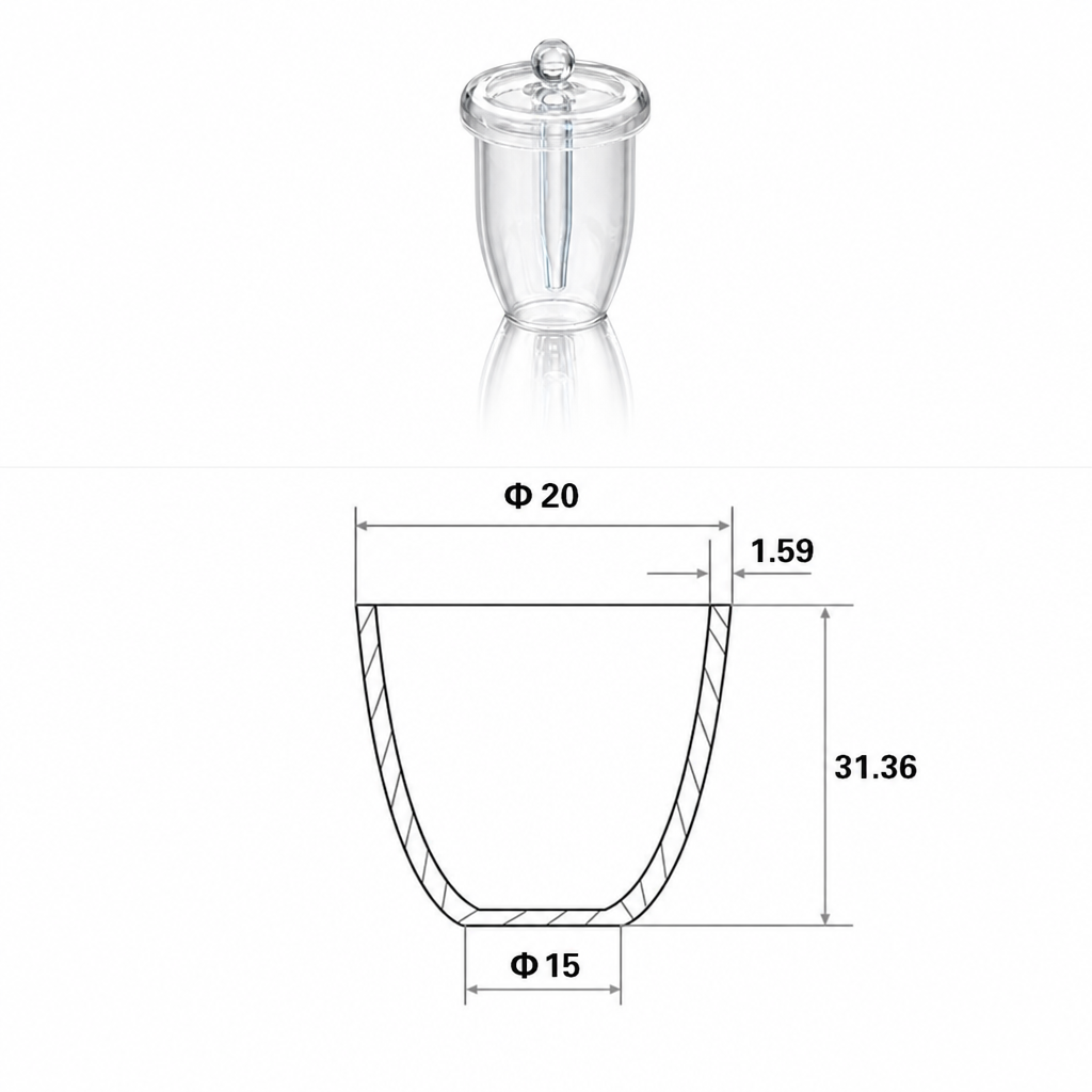 (MQQCR016) Quartz Crucible with Lid, 5 mL, 31.36 mm, 6.3 g, 1 Piece