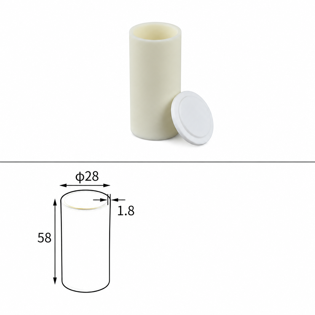 (MQACR252) Cylindrical Alumina Crucible with Lid, Ø28 × 58 mm, 25 mL