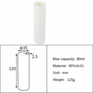 (MQACR367) Cylindrical Alumina Crucible, Ø35 × 120 mm, 80 mL