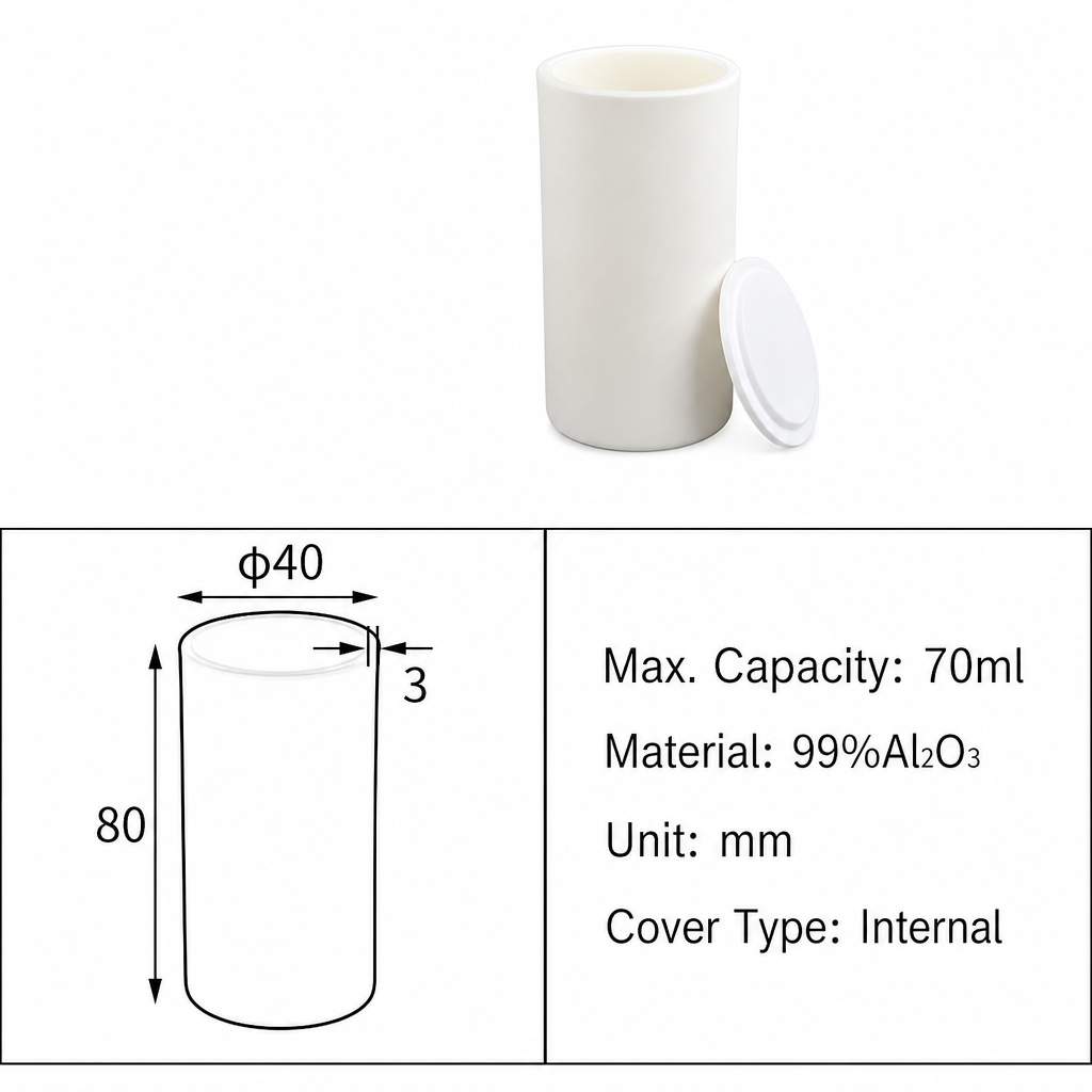(MQACR277) Cylindrical Alumina Crucible with Lid, Ø40 × 80 mm, 70 mL
