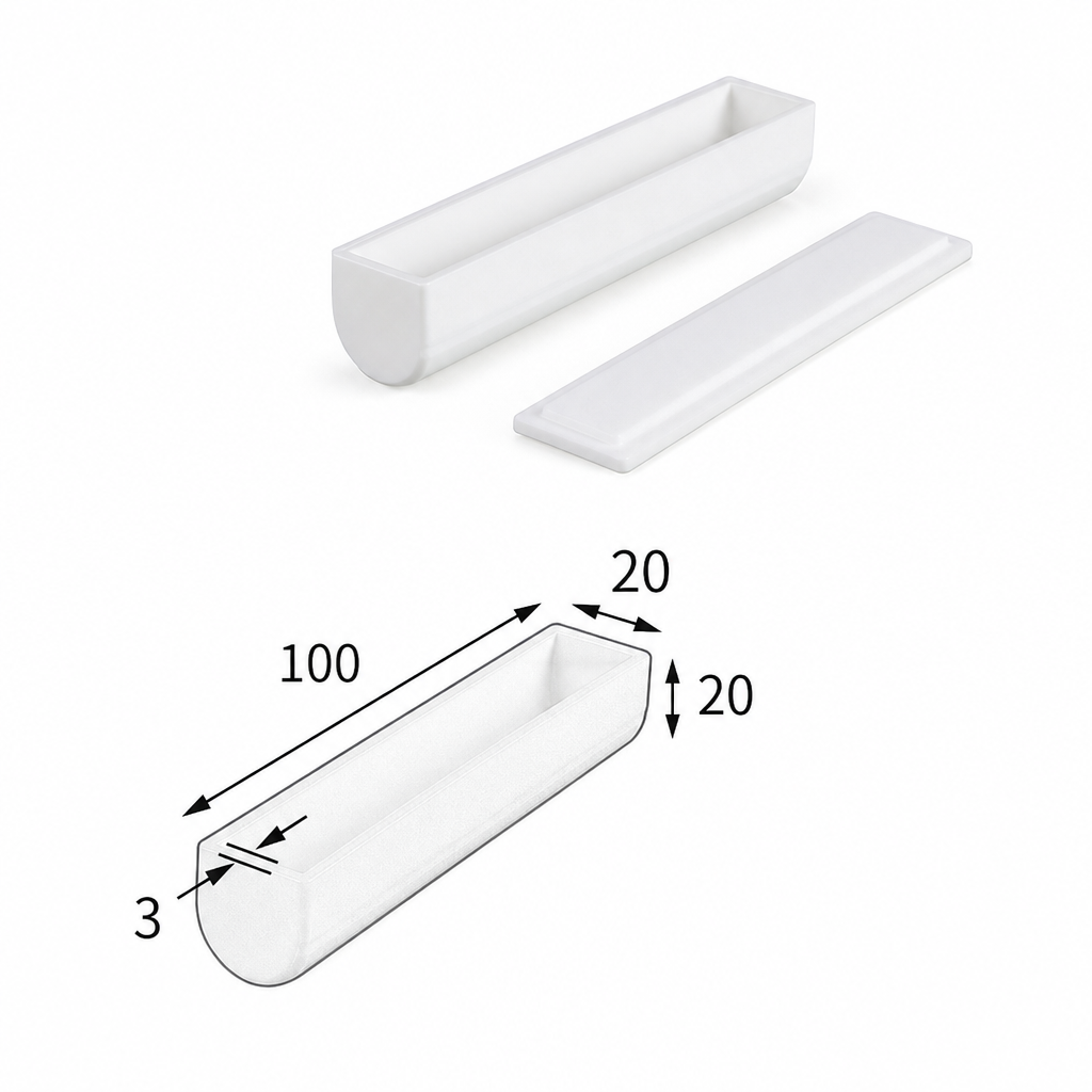(MQABO319) Semi-cylindrical Alumina Boat with Lid, 100 × 20 × 20 mm, 20 mL