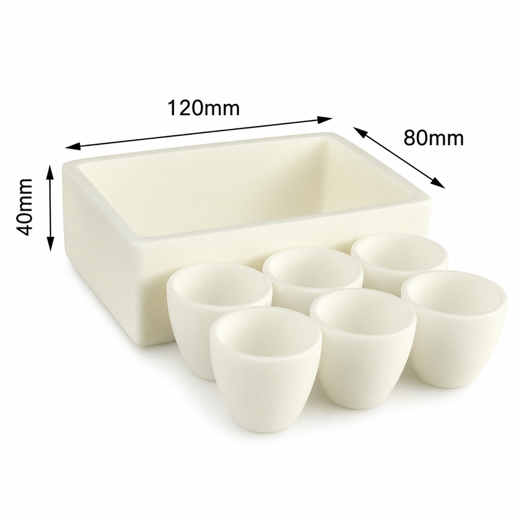(MQACR149) Alumina Crucible Set, 120 × 80 × 40 mm, 6 Small Crucibles