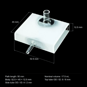 (MQQFC069) Quartz Flow Cell, 50 mm path, 17.5 mL nominal capacity, Large Top Tube and Small Side Tube