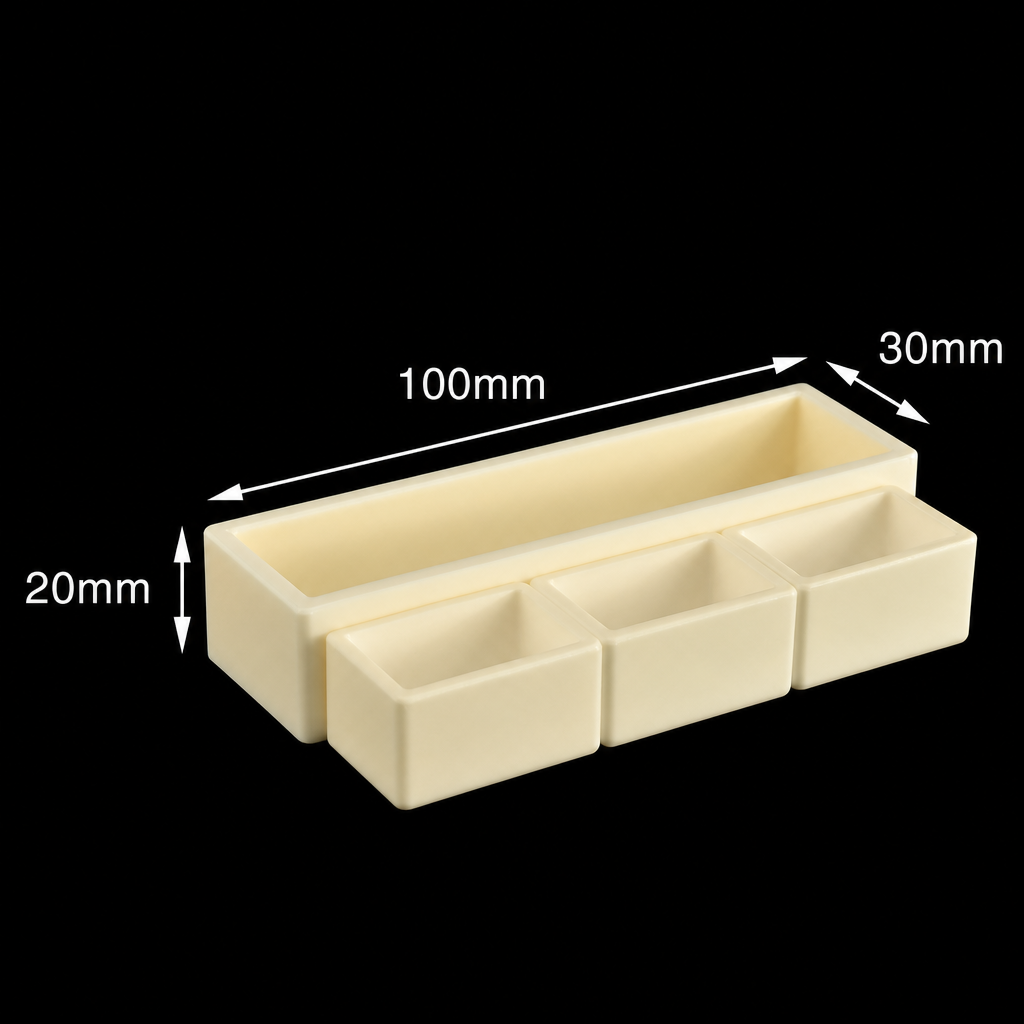 (MQACR178) Alumina Crucible Set, 100 × 30 × 20 mm, 3 Small Crucibles
