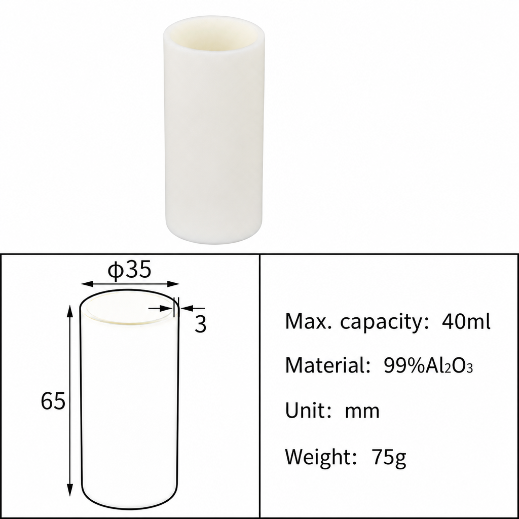 (MQACR385) Cylindrical Alumina Crucible, Ø35 × 65 mm, 40 mL
