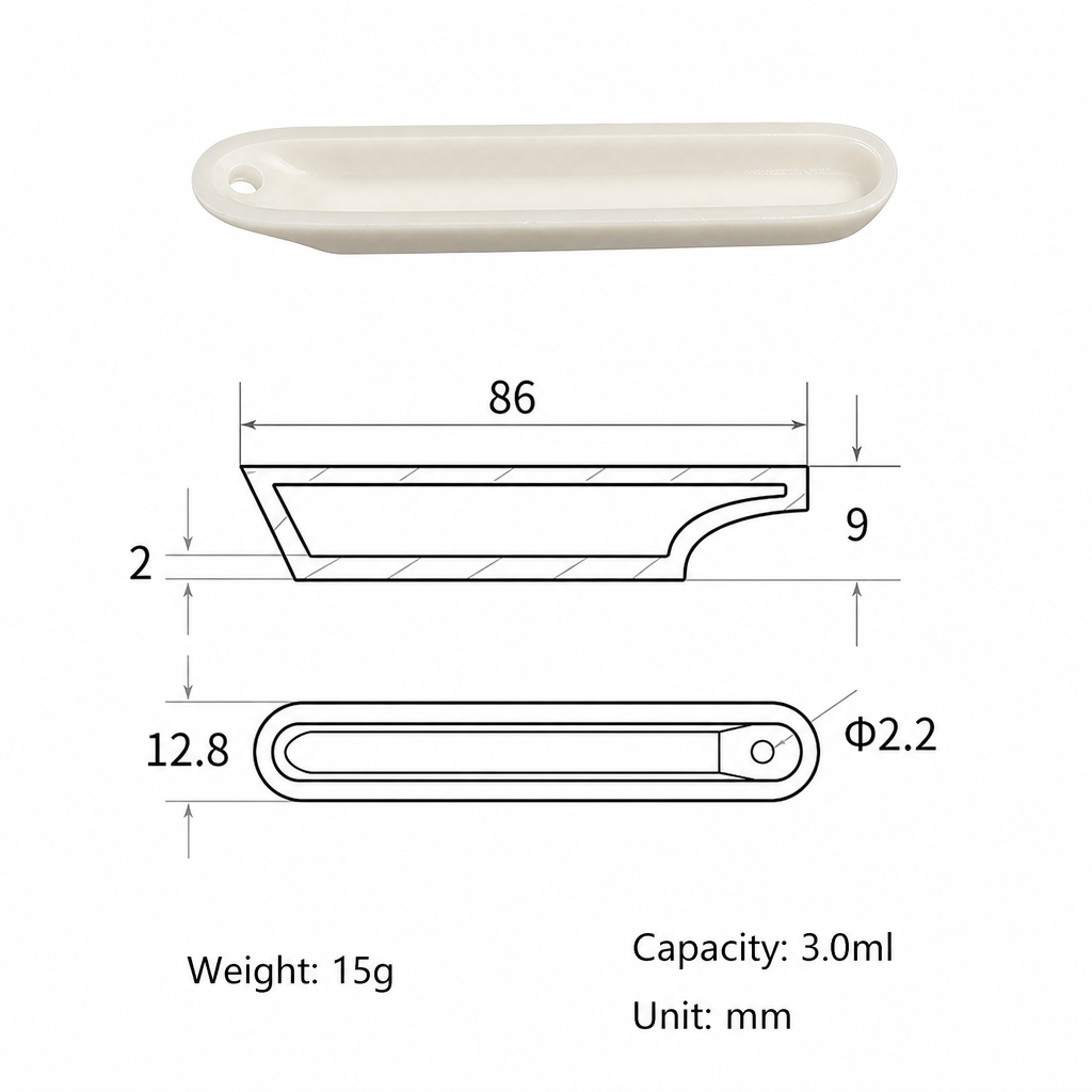 (MQABO002) Alumina Boat, 86 × 12.8 × 9 mm, 3 mL