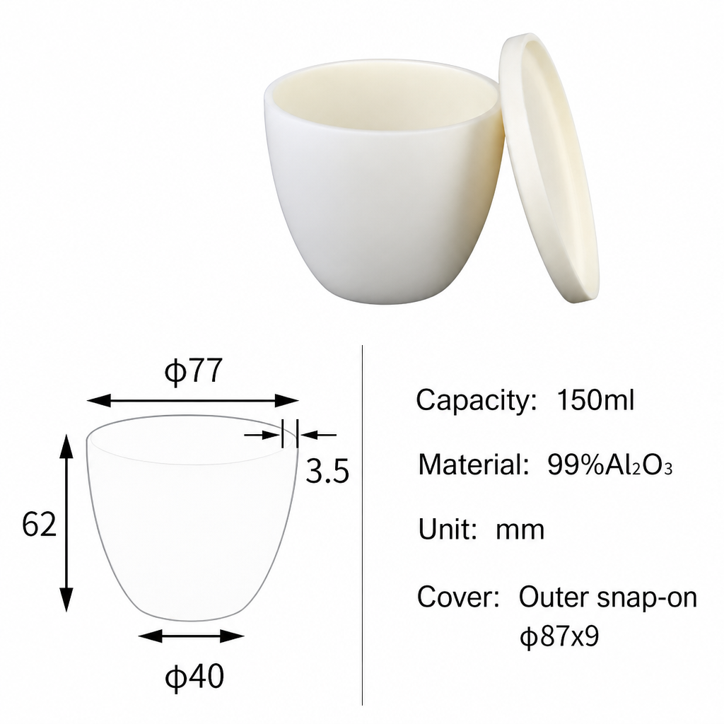 (MQACR047) Arc-shaped Alumina Crucible with Lid, 150 mL