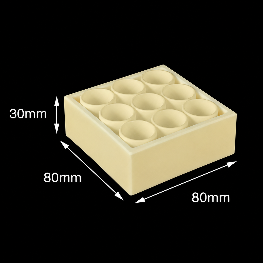 (MQACR228) Alumina Crucible Set, 80 × 80 × 30 mm, 9 Small Crucibles