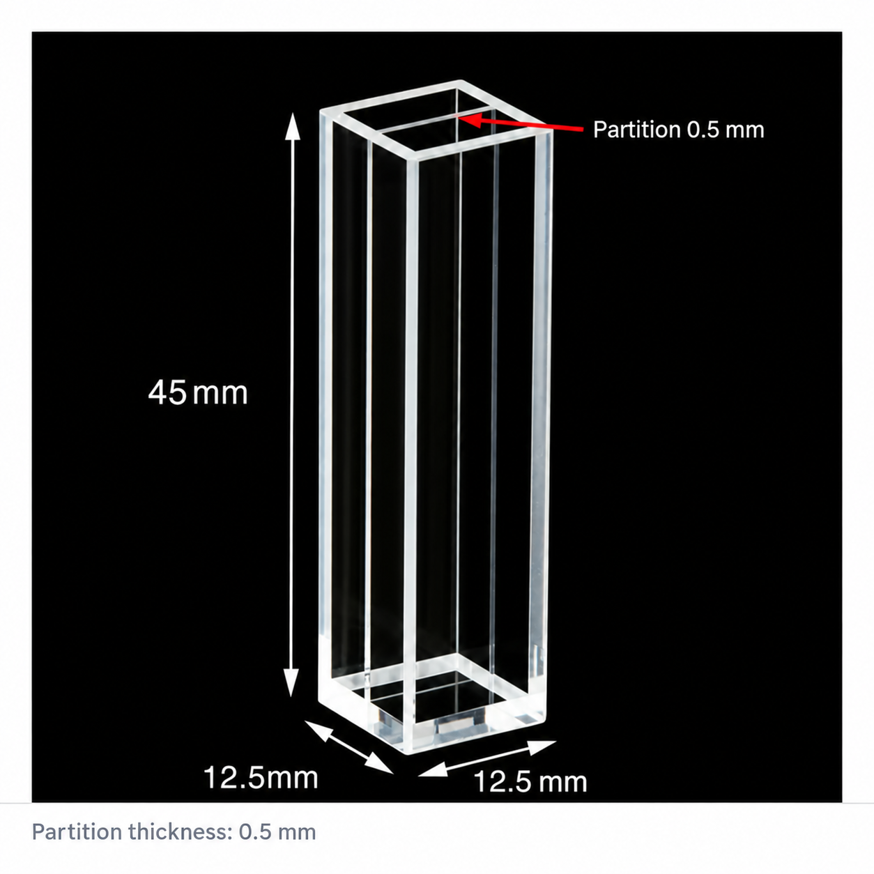 MQQFL018 quartz Tandem Cuvette with two chambers and a 0.5 mm partition