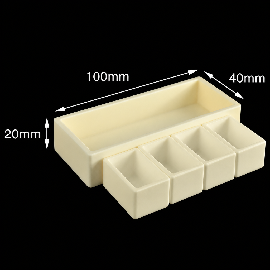 (MQACR158) Alumina Crucible Set, 100 × 40 × 20 mm, 4 Small Crucibles