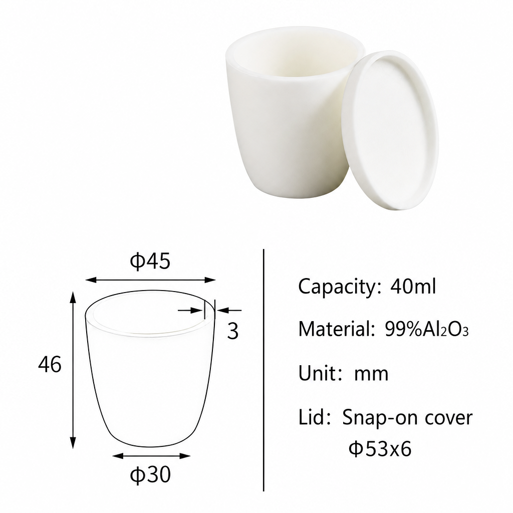 (MQACR065) Arc-shaped Alumina Crucible with Lid, 40 mL