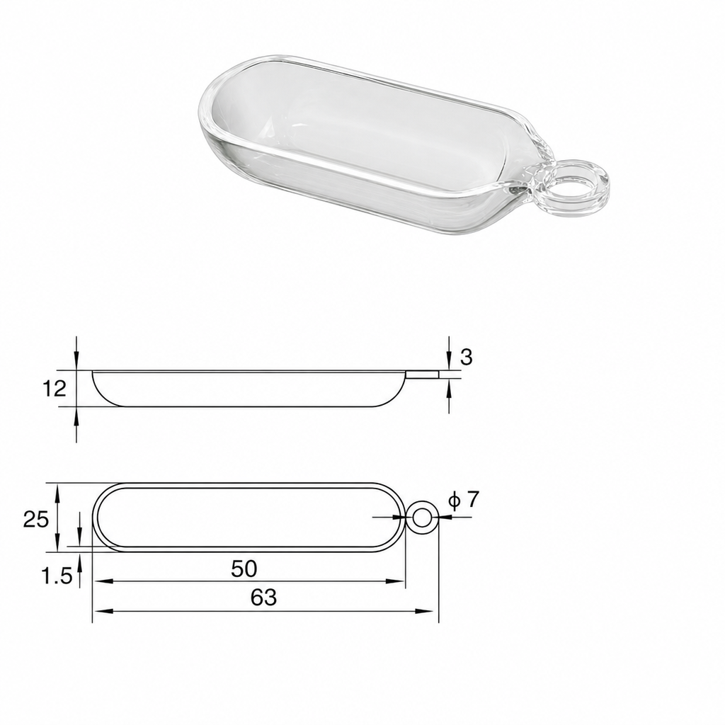 (MQQBO004) Quartz Combustion Boat, 50 × 25 × 12 mm, 8 mL, 1 Piece