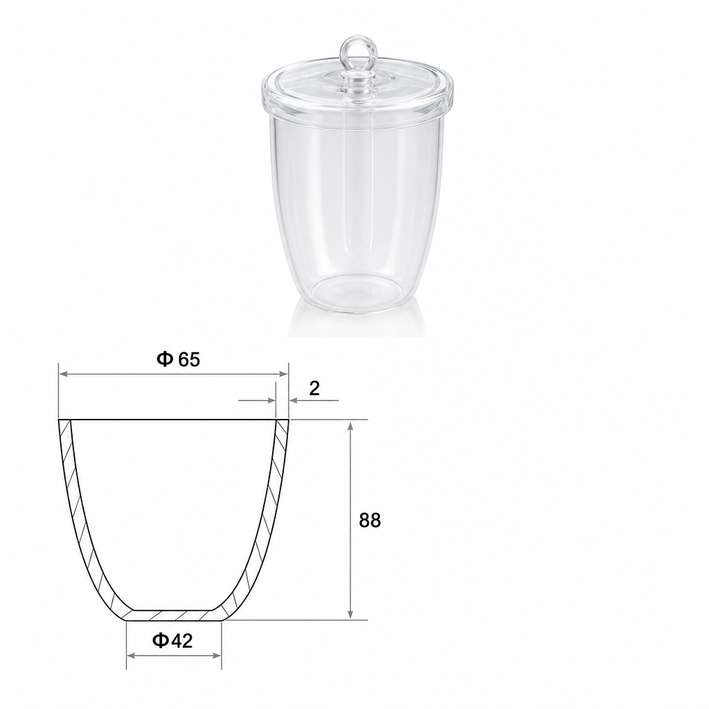 (MQQCR022) Quartz Crucible, 150 mL, 88 mm, 75 g, With Lid, 1 Piece