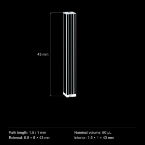 (MQQFC057) Quartz Rectangular Sample Cell, 1.5/1 mm Dual Path, 60 µL, Open at Both Ends