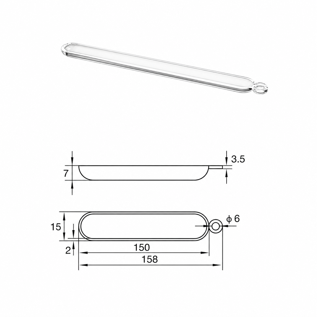 (MQQBO025) Quartz Combustion Boat, 150 × 15 × 7 mm, 6.5 mL, 1 Piece